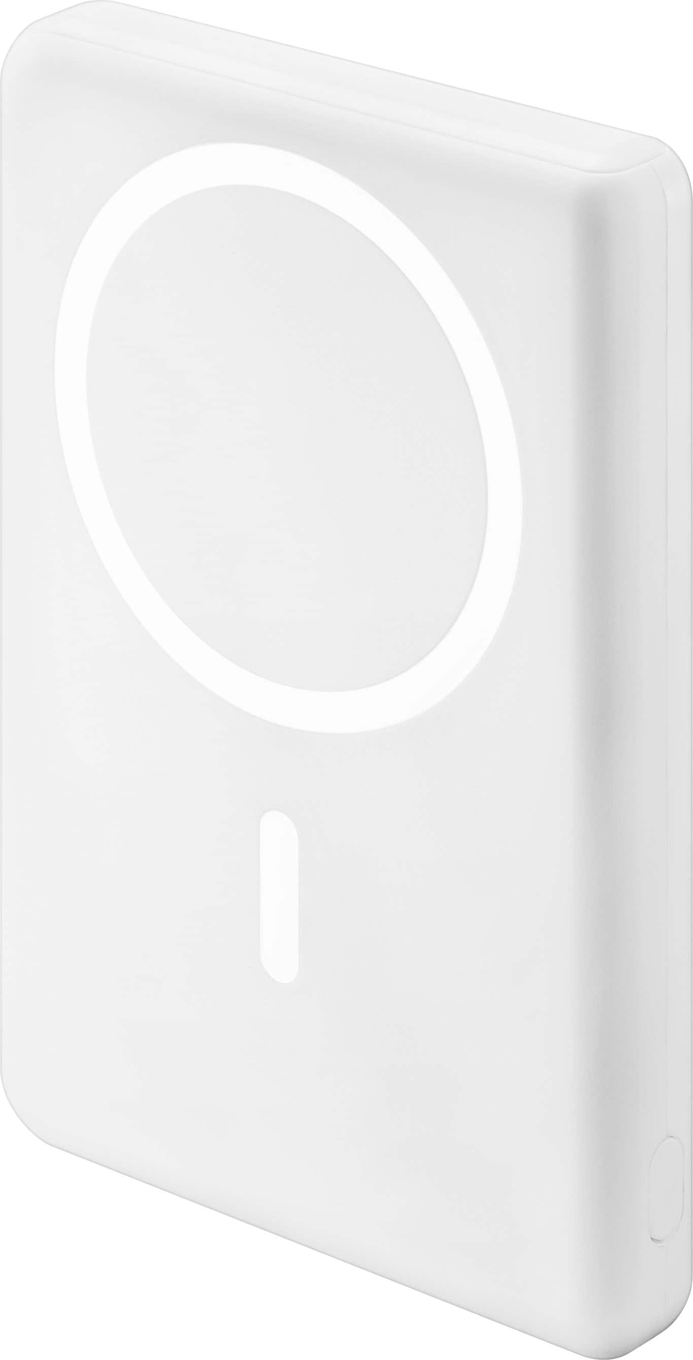 Best Buy Essentials Magnetic Wireless Portable Charger attached to an iPhone