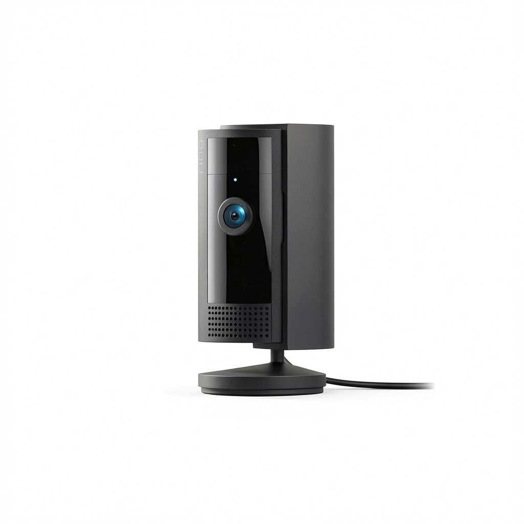 Ring Indoor Security Camera mounted on a wall with privacy cover closed