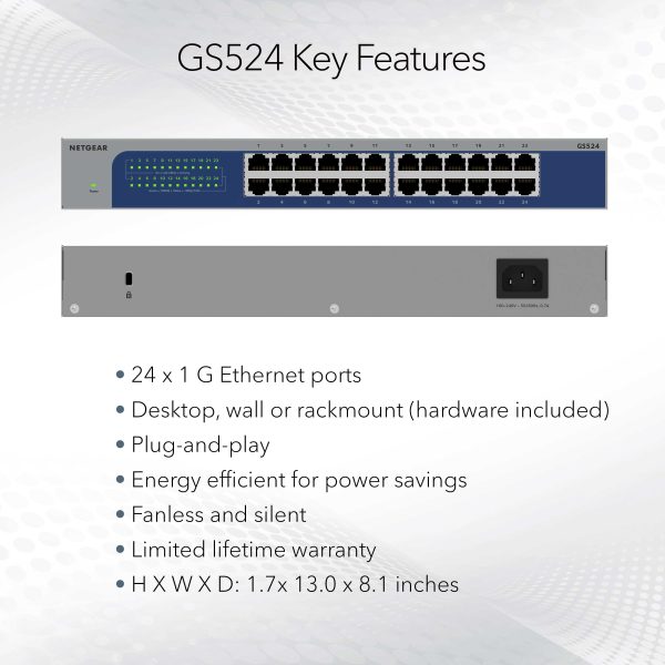 NETGEAR 24 Port Gigabit Ethernet Switch Plug Play Fanless-3