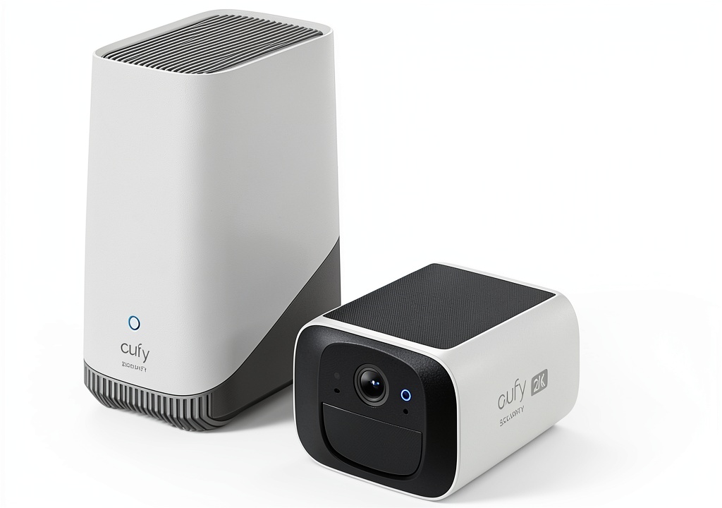eufy S220 SoloCam installed in a sunny yard
