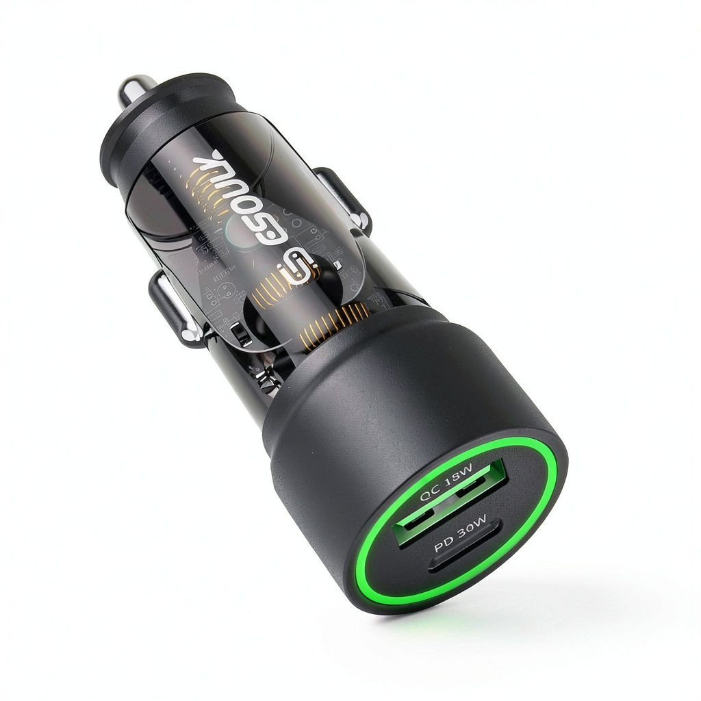 Installing Pavo 30W Fast Car Charger Dual Port Universal Compatibility on a wooden desk