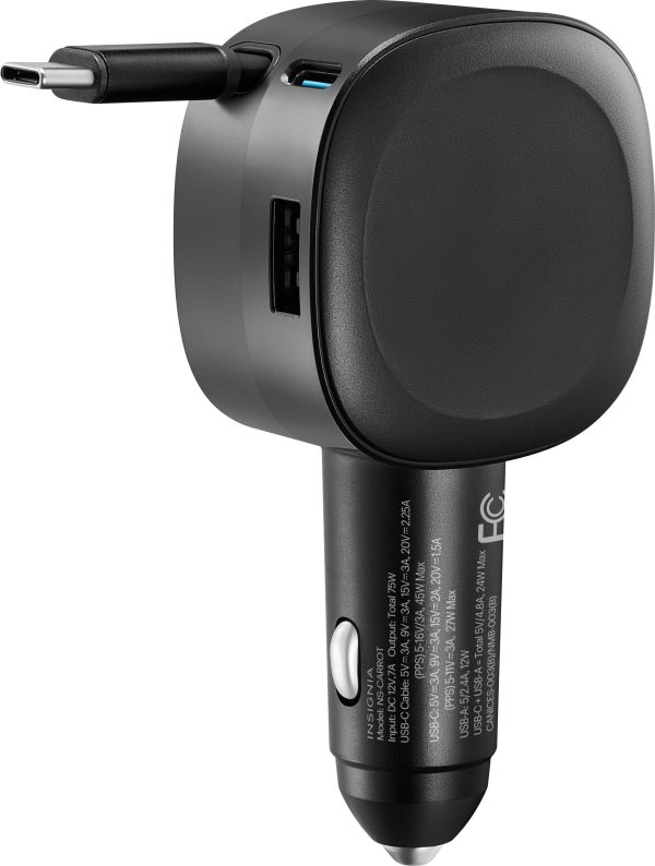 Insignia 75W Retractable Car Charger for Smartphones Tablets-6