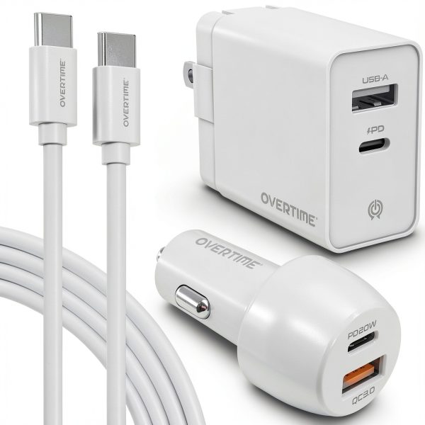 Overtime Fast Charger Kit 38W Wall Car Charger USB C Cables-0