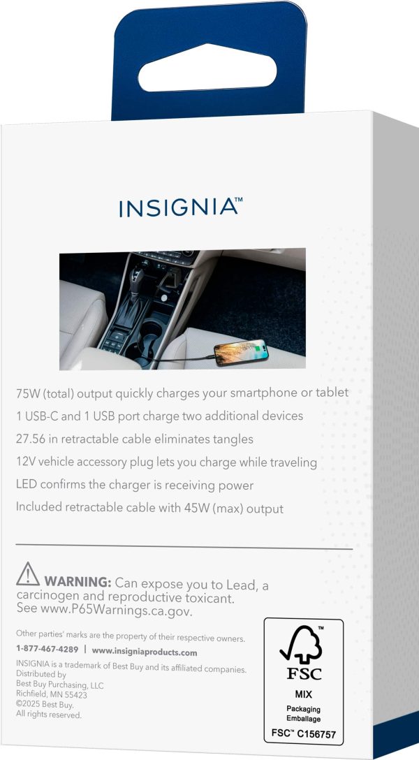 Insignia 75W Retractable Car Charger for Smartphones Tablets-9