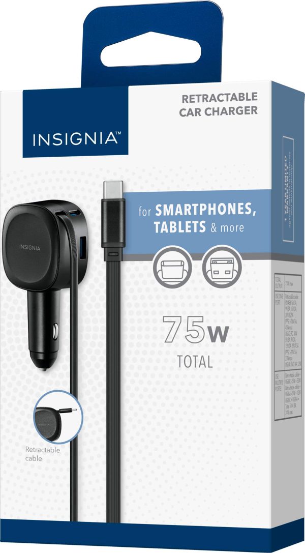 Insignia 75W Retractable Car Charger for Smartphones Tablets-8