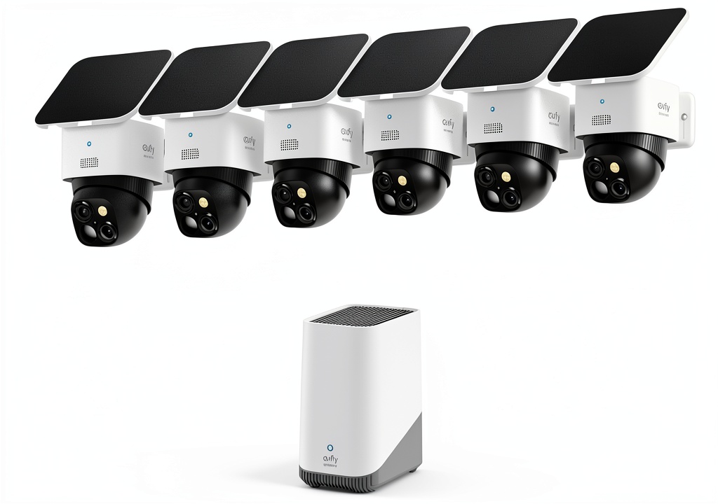 Installing Eufy SoloCam S340 Solar Security Camera Wireless Outdoor Kit on a wooden desk