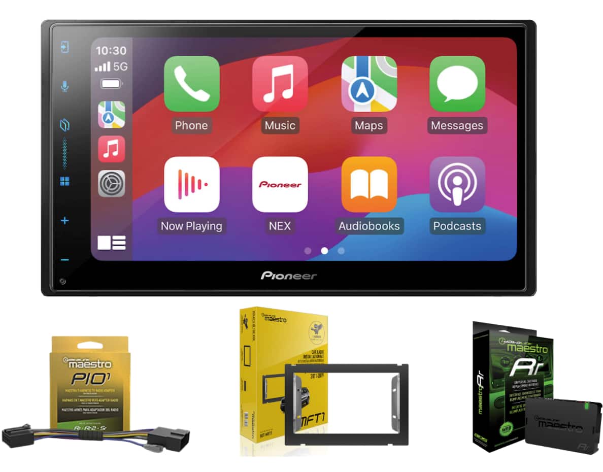 Pioneer DMH-W3050NEX installed in a Ford dashboard with floating display