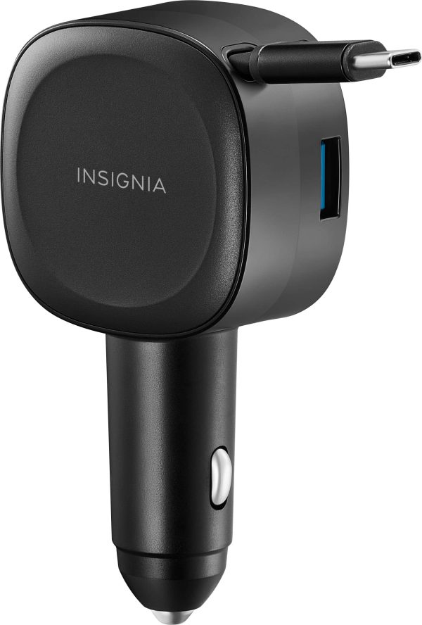 Insignia 75W Retractable Car Charger for Smartphones Tablets-0