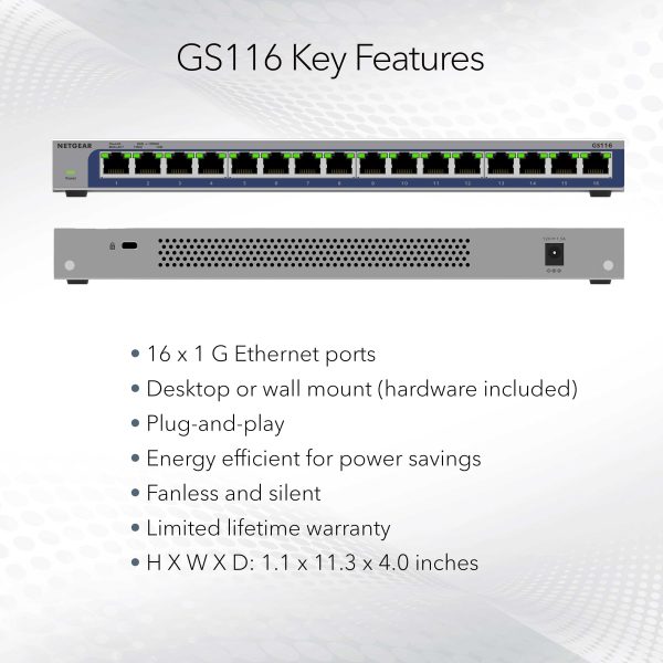 NETGEAR 16 Port Gigabit Unmanaged Ethernet Switch Gray-4
