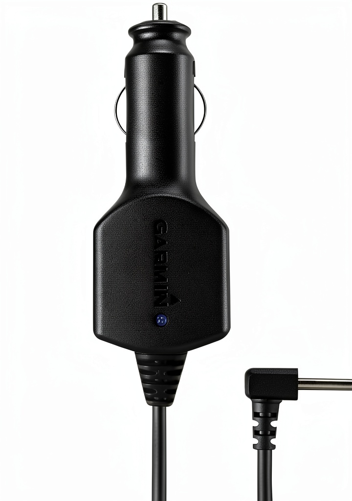 Installing Garmin Vehicle Charger 12V GPS Power Cable Mini USB on a wooden desk