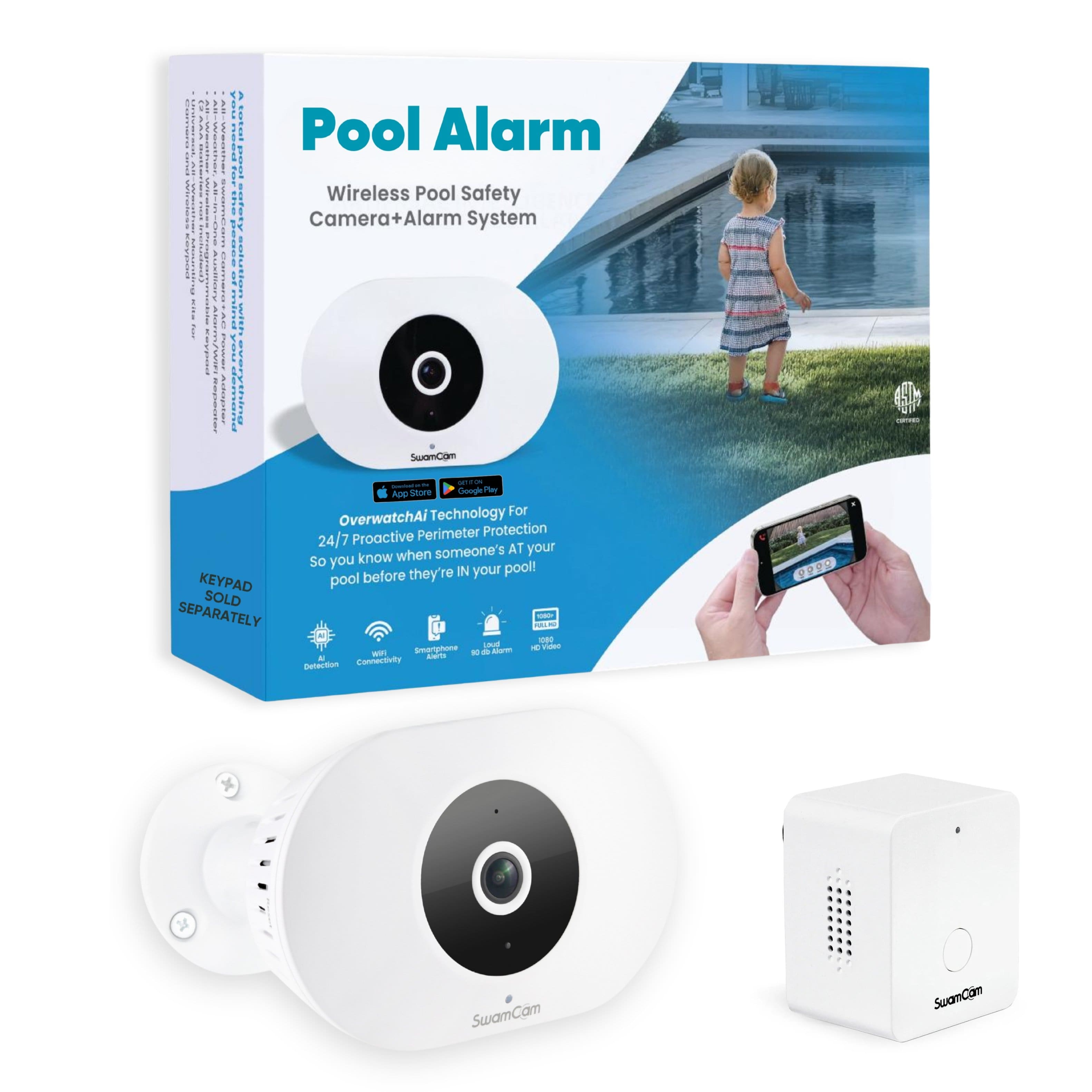 SwamCam Pool Alarm installed near a residential pool