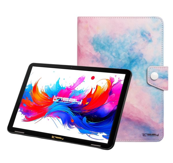 LINSAY 10.1 Inch Android 15 Tablet 256GB SSD Pink Marble-2