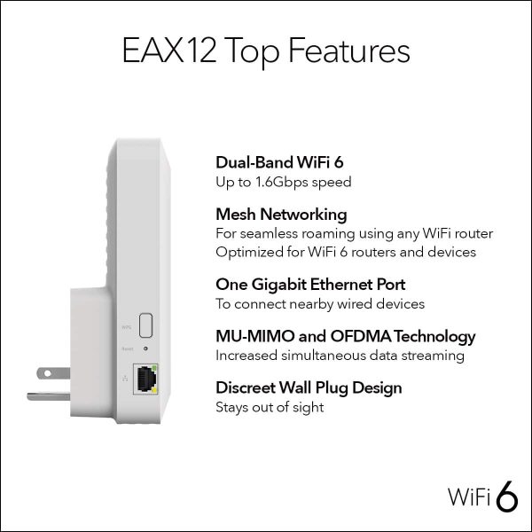 NETGEAR EAX12 AX1600 WiFi 6 Mesh Wall Plug Range Extender-5